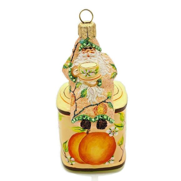 Patricia Breen Tea Time Santa Peach Tea Party Free Standing Holiday Ornament - Picture 1 of 6